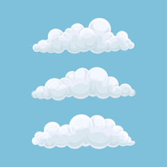 Abstract white cumulus clouds on blue background set vector illustration