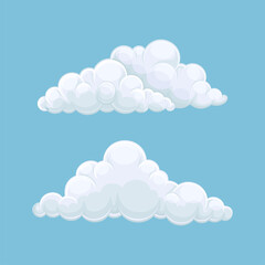 White cumulus clouds on blue sky. Nature weather symbols, web icons design vector illustration