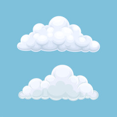 Abstract white cumulus clouds on blue sky. Nature weather symbols vector illustration