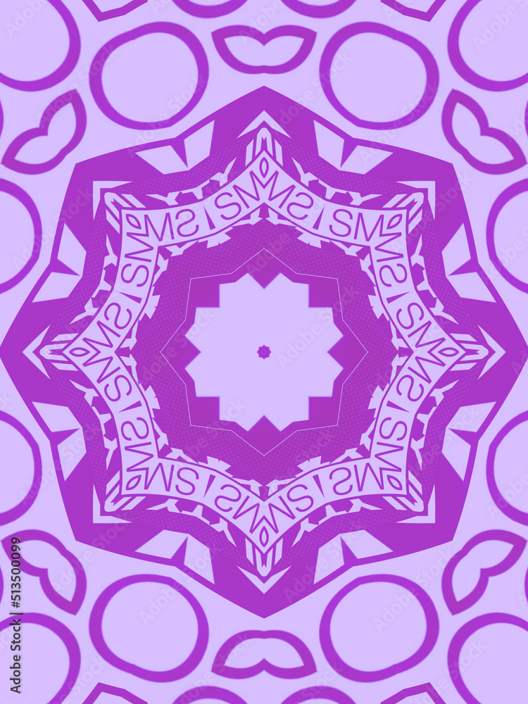 Poster abstract violet colored kaleidoscopic pattern. 3d rendering digital illustration background