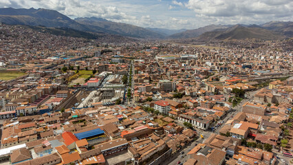Aerial view of the city of Cusco.