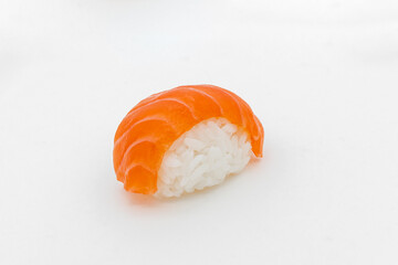 salmon nigiri sushi on white bottom