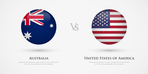 Australia vs United States of America country flags template. The concept for game, competition, relations, friendship, cooperation, versus.