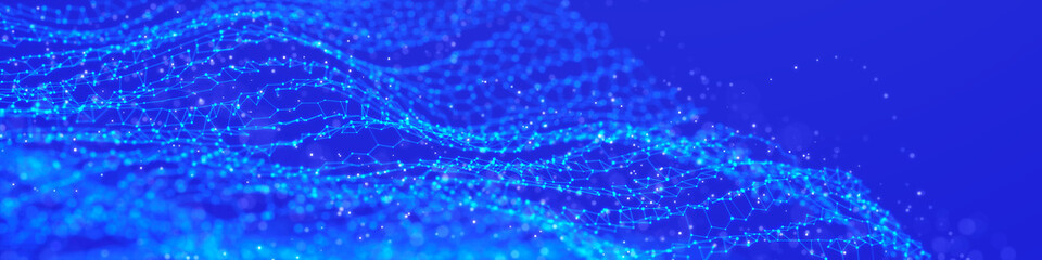 Technology background. Honeycomb concept. Big data. Hexagonal space with connected dots and lines. 3d