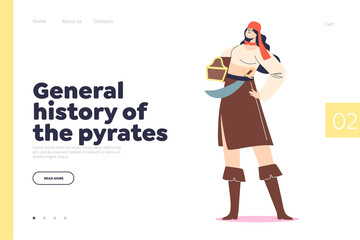 Obraz na płótnie Canvas General history of pirates concept of landing page with female pirate character