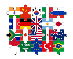 puzzle pieces of g20 countries flag. vector illustration isolated on white background