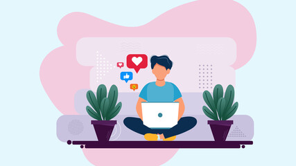 Man sitting with laptop Vector art