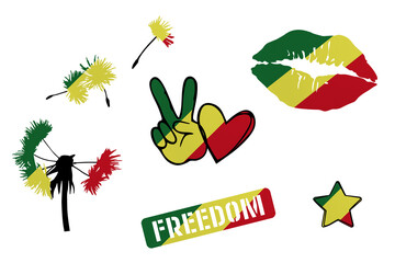 Clip art set in colors of national flag on white background. Congo
