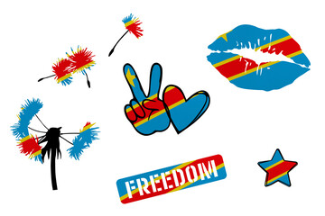 Clip art set in colors of national flag on white background. Democratic Republic of the Congo