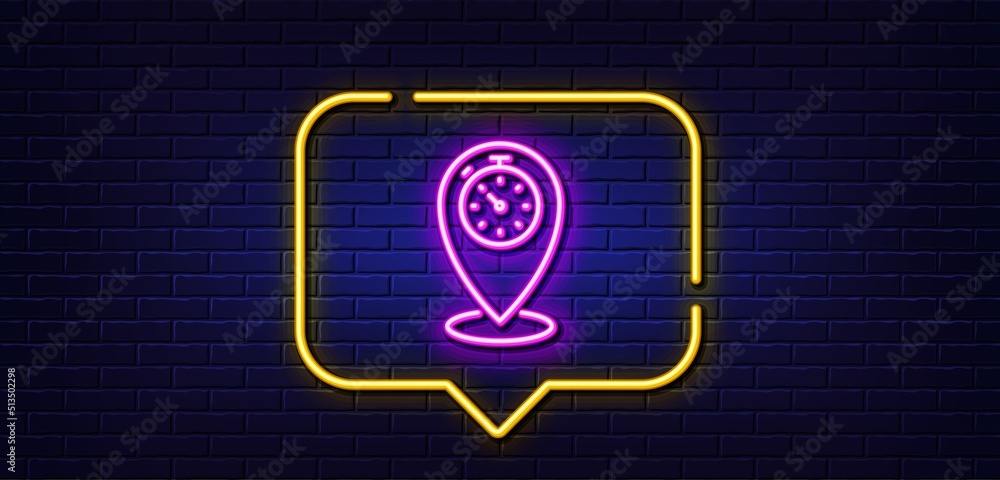 Poster neon light speech bubble. timer line icon. time sign. location pointer symbol. neon light background
