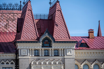 fragments of the urban landscape in the city of Rybinsk on a sunny summer day