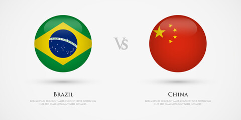 Brazil vs China country flags template. The concept for game, competition, relations, friendship, cooperation, versus.