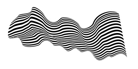 Waving flag as a brush stroke with zebra texture. Vest striped with fabric Black and white stripes curved in a bizarre way with waves curving along the trajectory