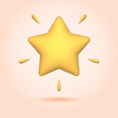 3D golden shining star with rays and shadow. For mobile applications, customer rating, achievements etc. Vector illustration