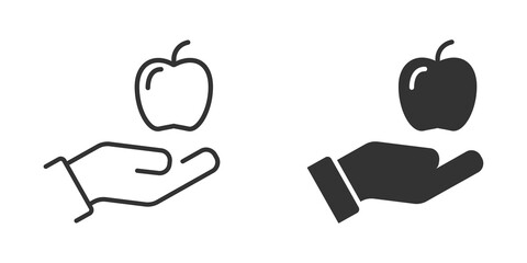 Apple in hand icon. Hand holding an apple. Fruit icon. Vector illustration.