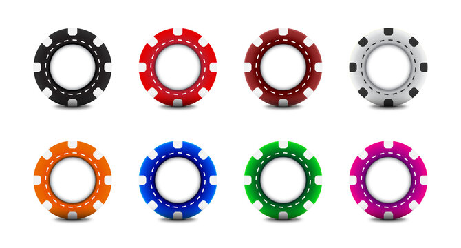 Poker chips set. Different colors 3d design. Flat vector illustration.