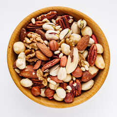 set of different nuts on a white acrylic background