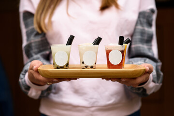 Butterfly pea milk bubble tea with tapioca pearls. Place for a logo