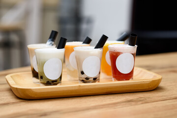 Butterfly pea milk bubble tea with tapioca pearls. Place for a logo