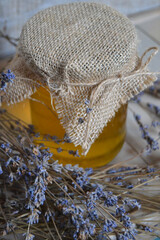 Obraz premium bee honey, lavender, aesthetics, instagram photo of forest honey, bees, apiary, natural product, honey spoon, breakfast, home, comfort, food