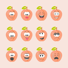 peach with emotions with kawaii eyes. Flat design vector illustration of peach with emotions on white background.