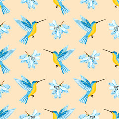 Tropical seamless pattern with yellow lemons on the blue background. Fruit repeated background. Vector bright print for fabric or wallpaper. Vector illustration