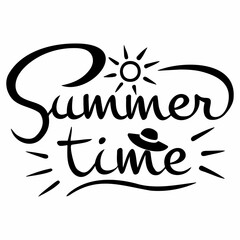 Vector calligraphic handwritten inscription Summer time in black on a white