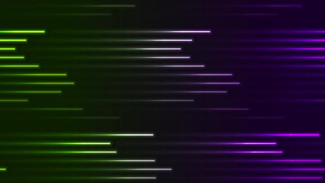 Tech abstract background with green violet neon laser lines. Seamless looping futuristic motion design. Video animation Ultra HD 4K 3840x2160