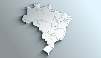 Modern White Map of Brazil with States and Territories With Shadow