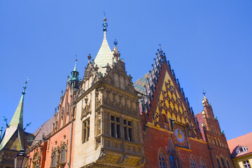 Fototapeta na wymiar Fragment of Old Town Hall on Market Square in Wroclaw, Poland 