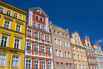 Naklejka premium Facades of old historic houses on Market Square in Wroclaw, Poland