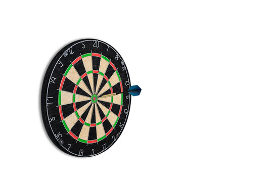 Darts board with blue arrow isolated on white background.