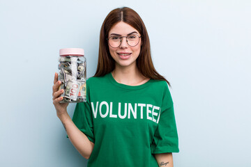 young adult pretty woman volunteer and donation concept