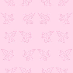 Seamless pattern of contour ivy leaves on a light pastel pink background. Ivy leaves in a grid. Nature or plant print or background