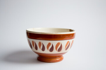 Mid-century modern style bowl with brown coffee bean pattern