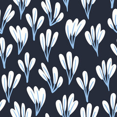 Hand drawn floral background. Botanical cartoon seamless pattern. Nature inspired simple vector print for fabric, wallpaper, stationery, package, paper