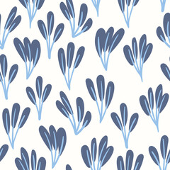 Hand drawn floral background. Botanical cartoon seamless pattern. Nature inspired simple vector print for fabric, wallpaper, stationery, package, paper