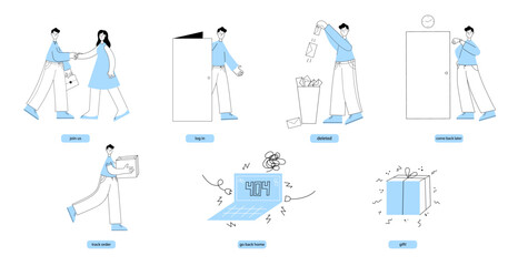 Set of flat vector web illustrations. Onboarding concept. E-commerce illustrations for web sites of mobile applications 