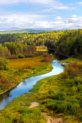 Summer landscape of the river. Landscape with a river in the countryside. Summertime