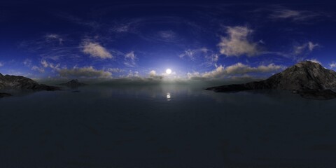 Fototapeta premium Lunar seascape, HDRI, environment map , Round panorama, spherical panorama, equidistant projection, panorama 360, 3d rendering