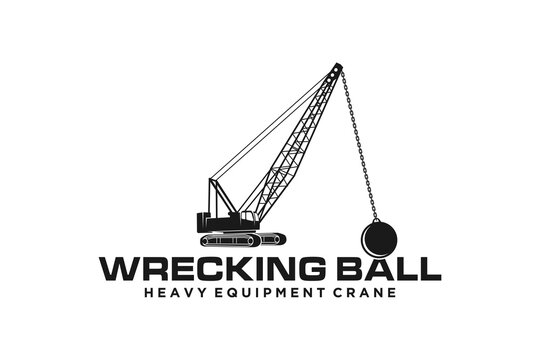 Wrecking ball logo destroyer crane heavy equipment excavator industry building renovation icon symbol emblem 