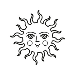 Sun face symbol.Vector illustration. Vector illustration isolated on white background. Element for design, tattoo, logo. Esoteric symbols.