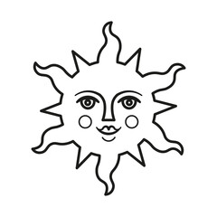 Sun face symbol.Vector illustration. Vector illustration isolated on white background. Element for design, tattoo, logo. Esoteric symbols.