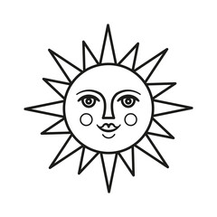 Sun face symbol.Vector illustration. Vector illustration isolated on white background. Element for design, tattoo, logo. Esoteric symbols.