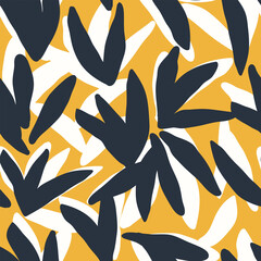 Abstract seamless pattern. Floral silhouettes vector background. Hand drawn stylized tropical leaves, fashion print for fabric, paper, package