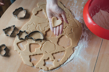 A top view of gingerbread cookies preparation 
