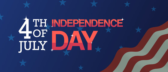 4th of July Independence Day Banner With shiny text effect and USA Flag Background