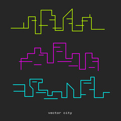 Vector elements of the design of houses in the form of lines. A city in the form of a line.