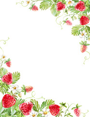 Strawberry frame. Watercolor clipart