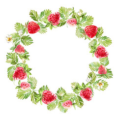 Strawberry wreath. Watercolor clipart
